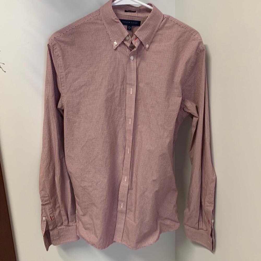 Tommy Hilfiger Maroon & White Plaid Button Down